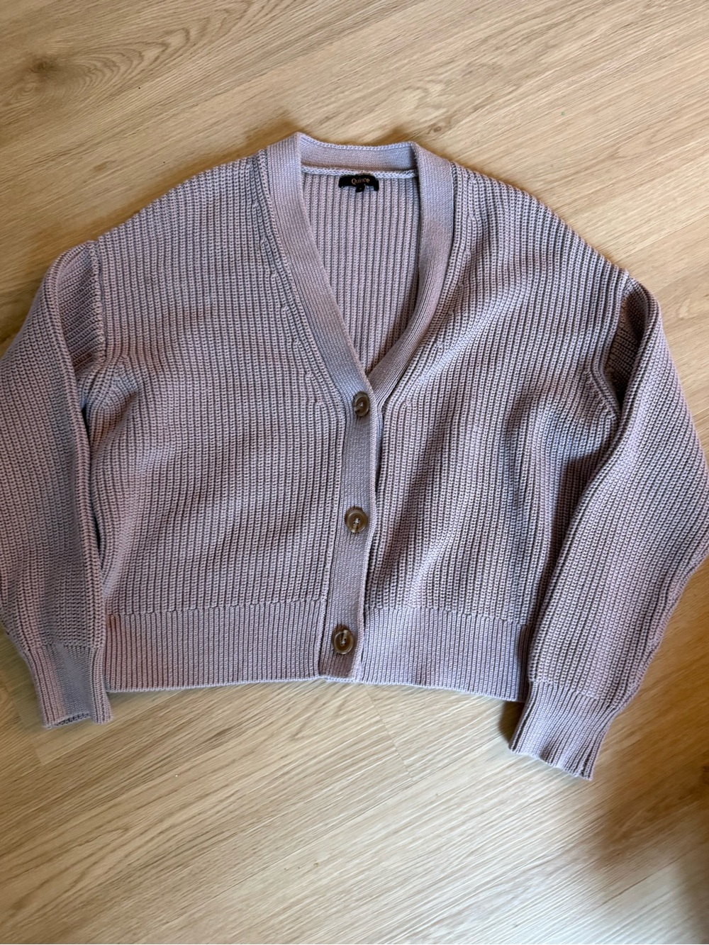 Quince 100% Organic Cotton Fisherman Boxy Cropped Cardigan Boxy Rose Sz S